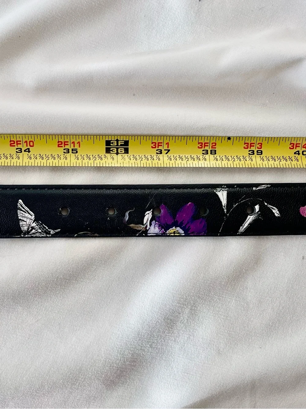 Reversible Black Floral Butterfly Women's Belt with Silver Round Buckle